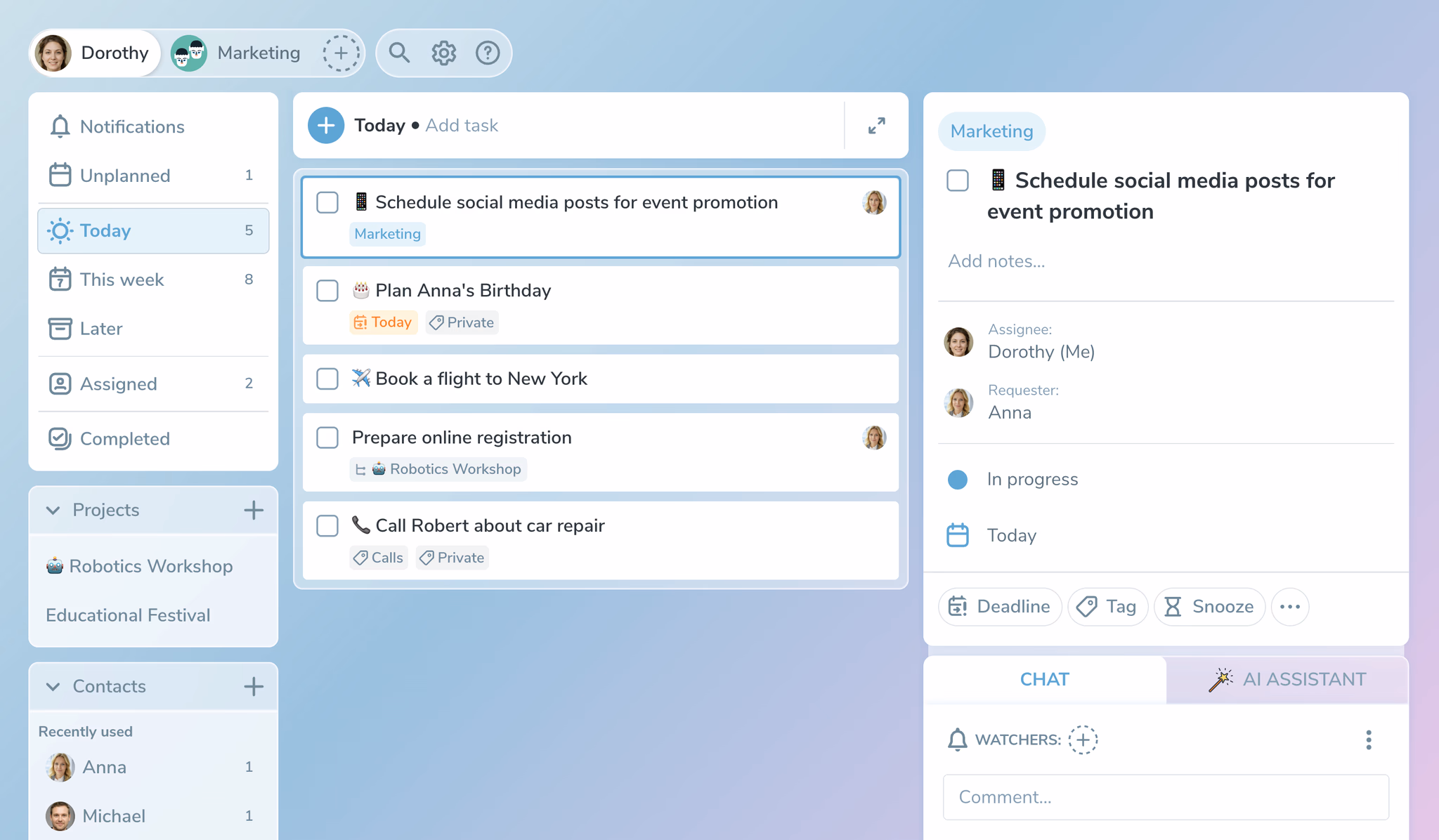 Ping task manager on desktop with a mobile app preview